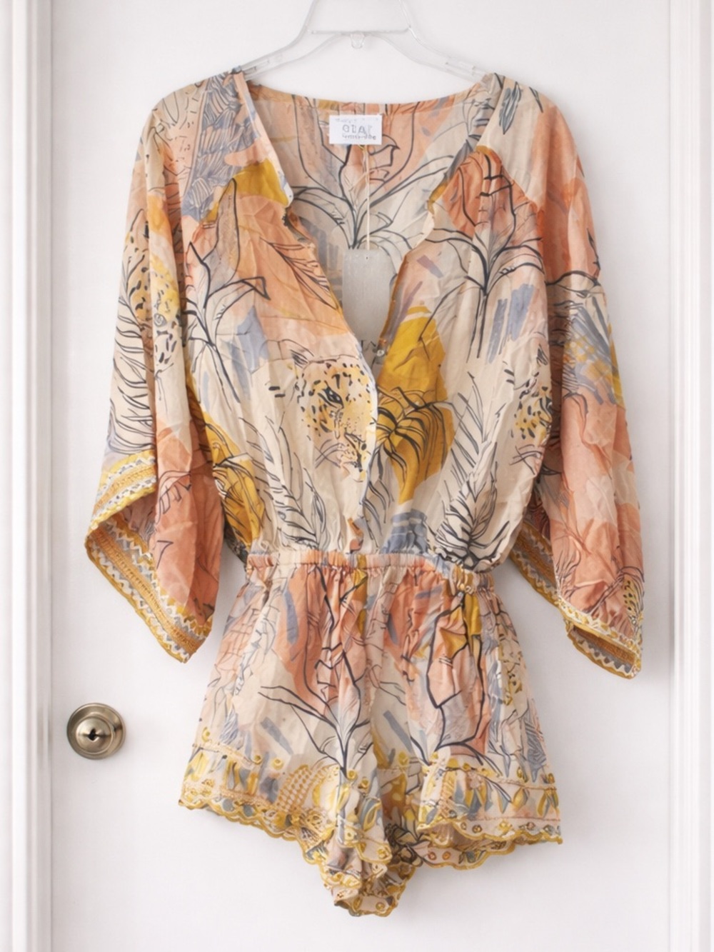 NWT TAJ by Sabrina Crippa Tiger Tropical Print Romper Boho Resort Viscose Small - Picture 1 of 8